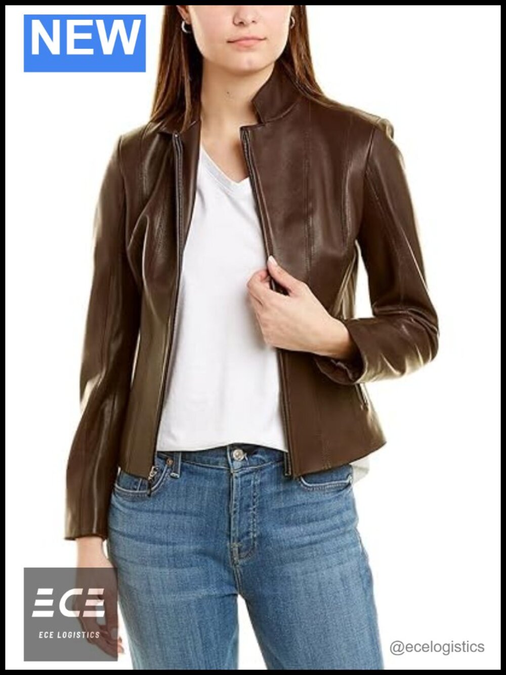 Real Lambskin Leather Jacket Women Cafe Racer Slim Fit Stand Collar Moto